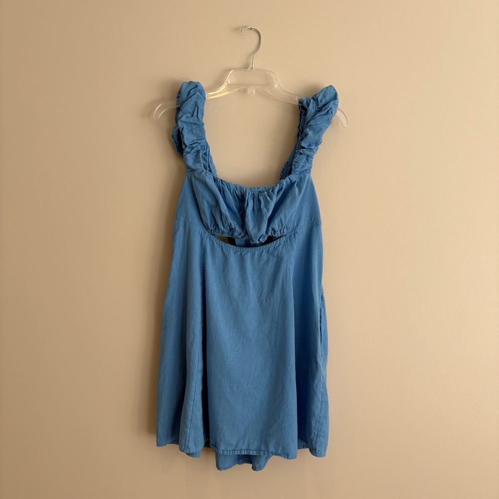 Free People Light Blue Smocked Keyhole Dress